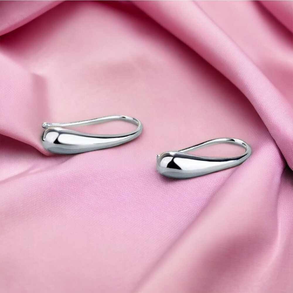 NWT Minimalist Teardrop Dangle Hook Earrings Sterling Silver 925 Contemporary - Picture 4 of 7